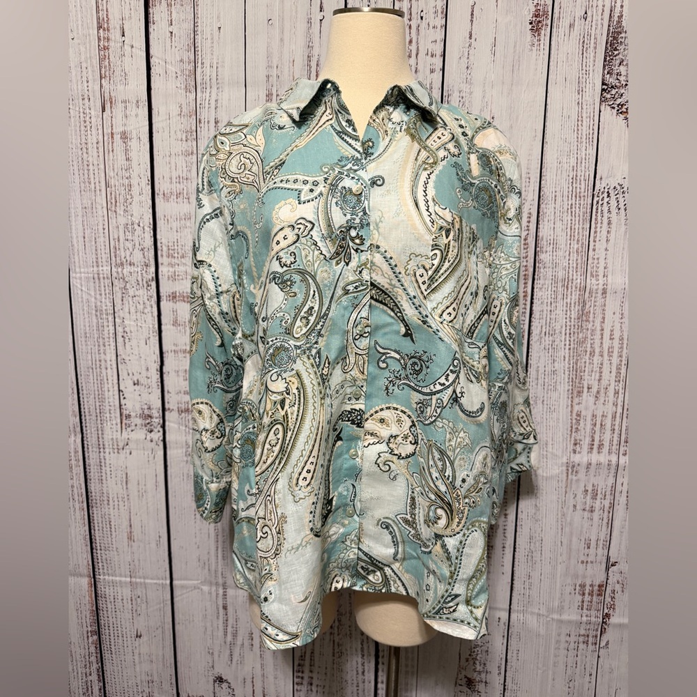 Chico's Paisley Shirt in Light Blue and Beige‎
